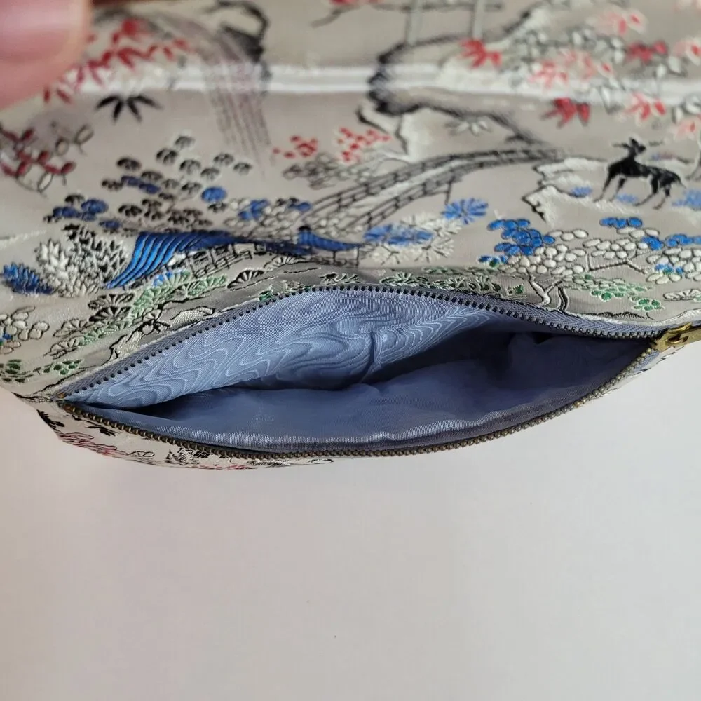 Vintage M Yamamoto & Co. Clutch Satin Brocade Kiss Lock Purse Japan Floral Kyoto